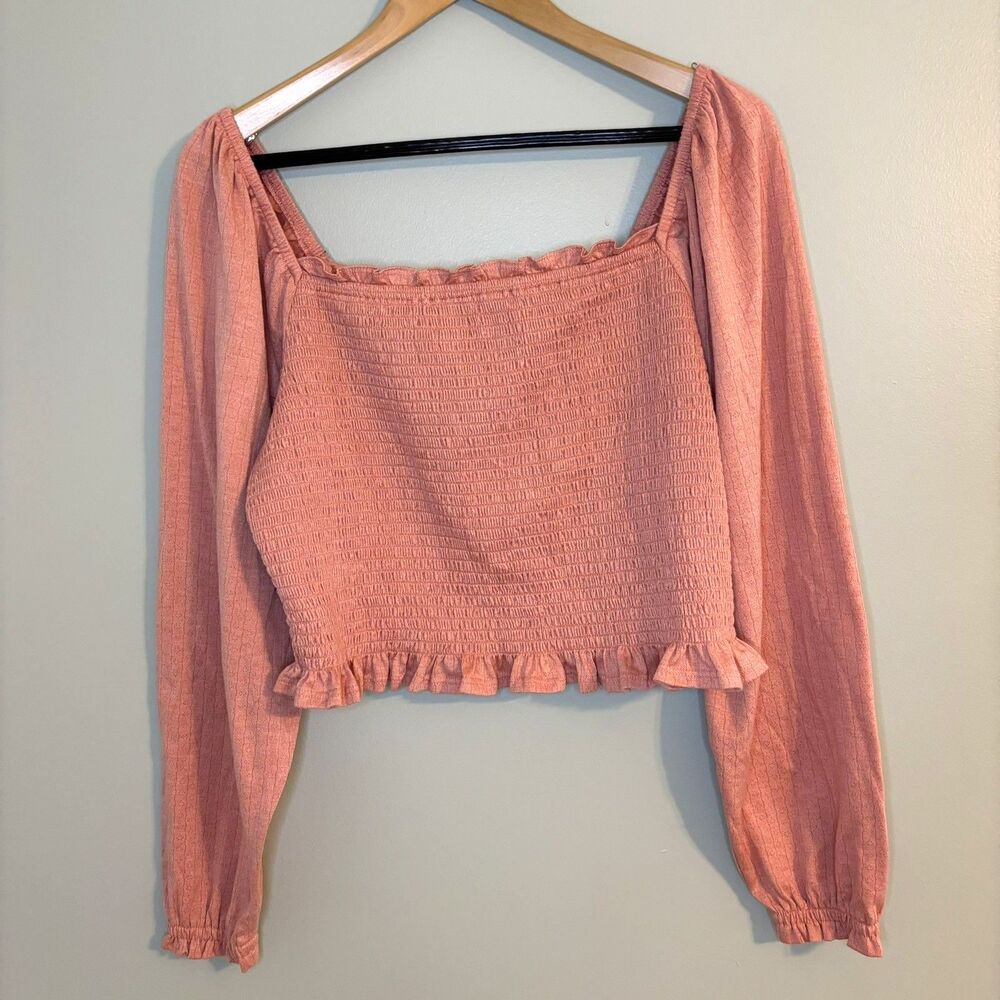 SO Long Sleeve Crop Top Women XXL Boho Peasant Prairie Cottagecore Milkmaid